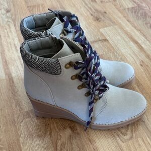 Maurices Cream Lace Up Wedge Boots